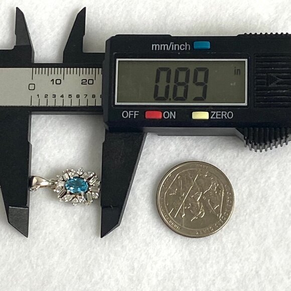 Sterling Silver 925 Blue Topaz CZ Halo Pendant Necklace 18" Cable Chain - Picture 13 of 16